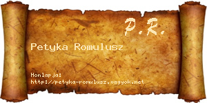 Petyka Romulusz névjegykártya